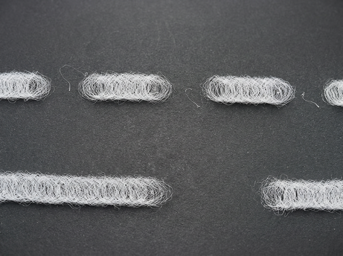 Oval fibrous HOT-MELT spray spots on a substrate