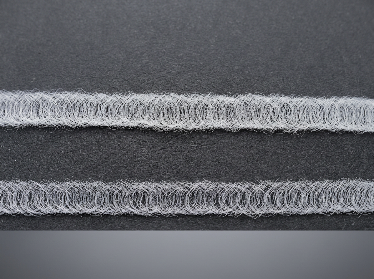 Two parallel HOT-MELT spray bands on a dark substrate